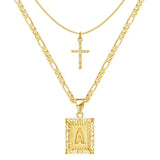Conjunto de Collares de Oro con Inicial y Cruz