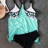 Augustus - Tankini de color sólido con estampado de leopardo