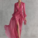 Vestido de Chifón Rosa con Escote en V