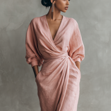 Vestido Maxi de Lino Rosa con Escote en V