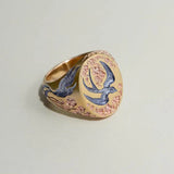 Anillo Vintage Azul y Dorado con Colibrí