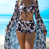 Laluna® | Conjunto de bikini de 3 piezas con estampado