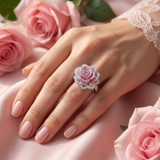 Anillo Exótico de Plata con Flor Rosa