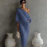 Vestido de lino color marfil sin hombros