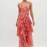 Vestido con Estampado Floral y Escote Profundo