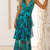 Vestido con Estampado Floral y Escote Profundo