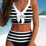 Laluna® | Bikini a Rayas de Cintura Alta