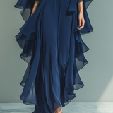 Conjunto de Chiffon Azul Marino con Volantes