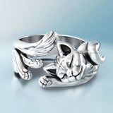 Anillo Vintage con Gato en Plata (Ajustable)