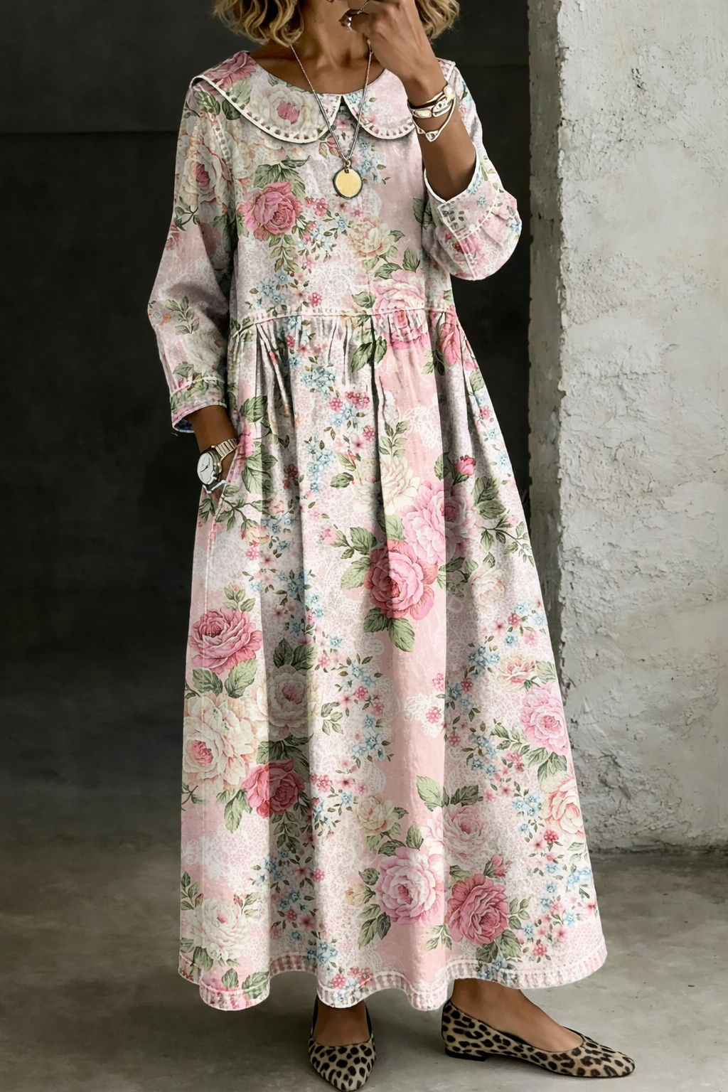 Brooklyn | Floral Collar Denim Vestido
