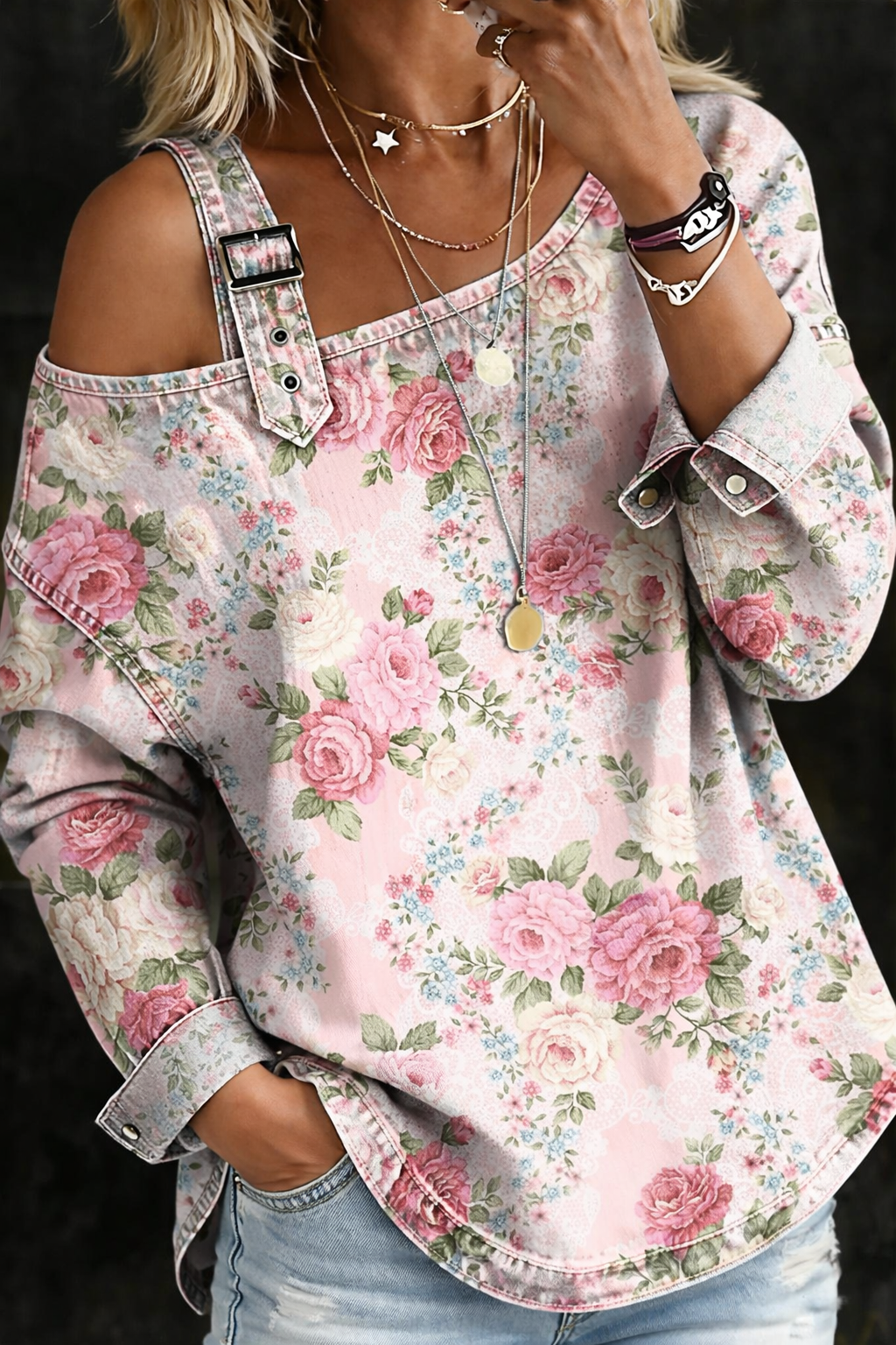 Brooklyn | Floral Collar Denim Vestido