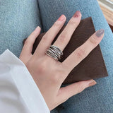 Anillo ajustable en capas plateado