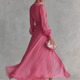 Vestido de Chifón Rosa con Escote en V