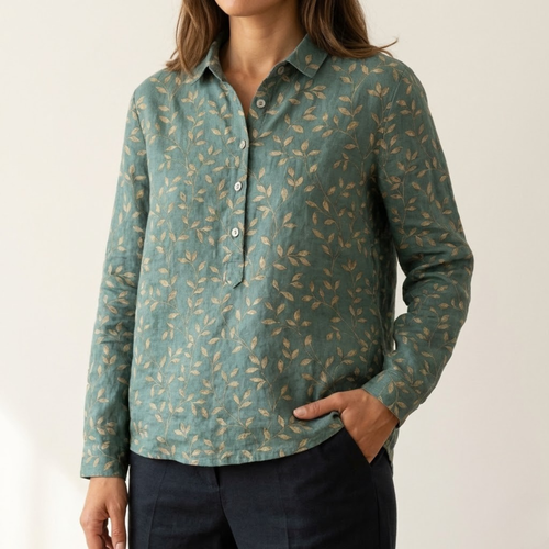 Alessia™ | Blusa de Lino Atemporal con Motivo