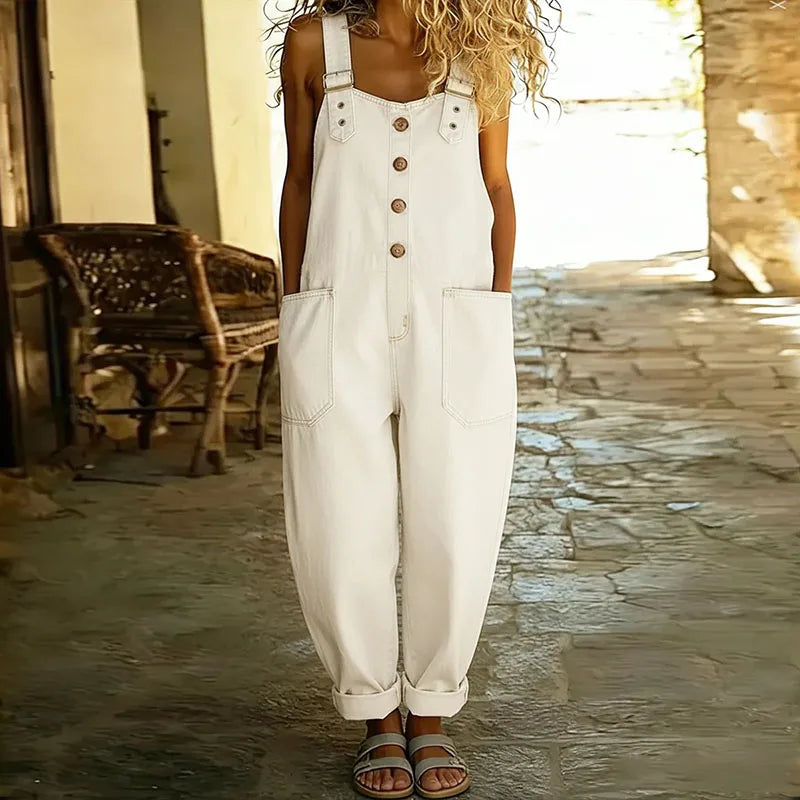 Carmen - Mono vintage de aspecto vaquero de algodón suave con tirantes ajustables