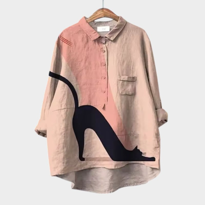 Liliana™ | Blusa de Lino Atemporal con Gatos Coloridos para Confort