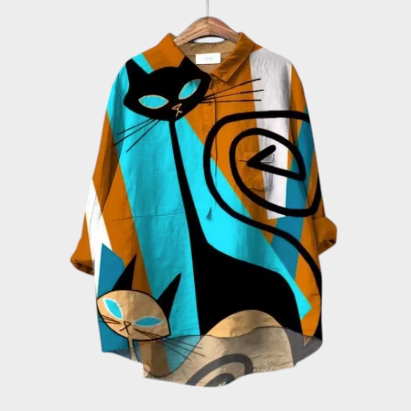 Liliana™ | Blusa de Lino Atemporal con Gatos Coloridos para Confort