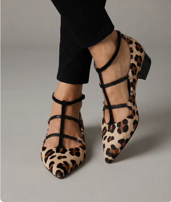 Bridget - Zapatos con tacón y tira con estampado de leopardo