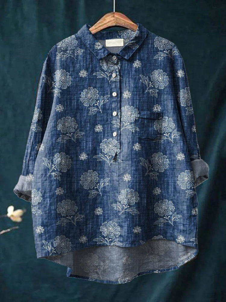Alessia™ | Blusa de Lino Atemporal con Motivo