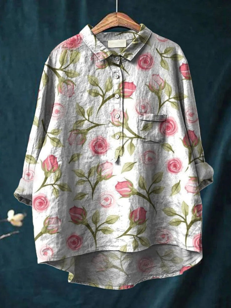 Alessia™ | Blusa de Lino Atemporal con Motivo