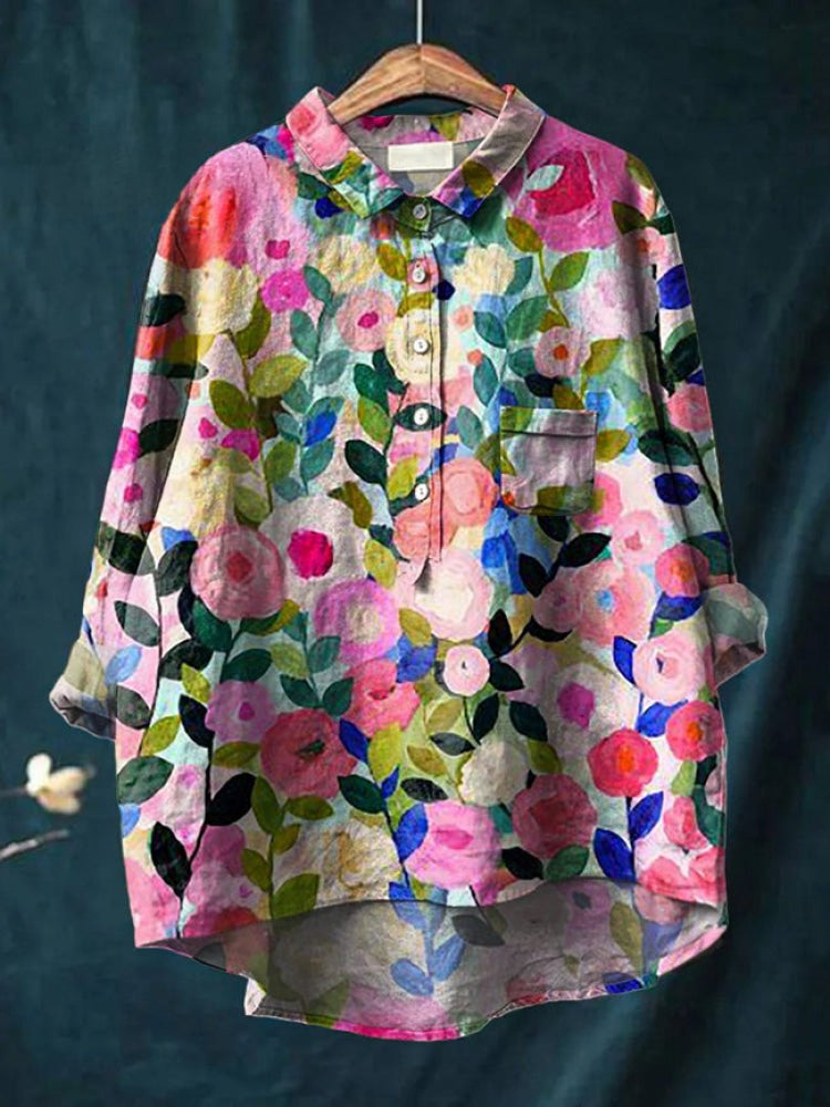 Alessia™ | Blusa de Lino Atemporal con Motivo