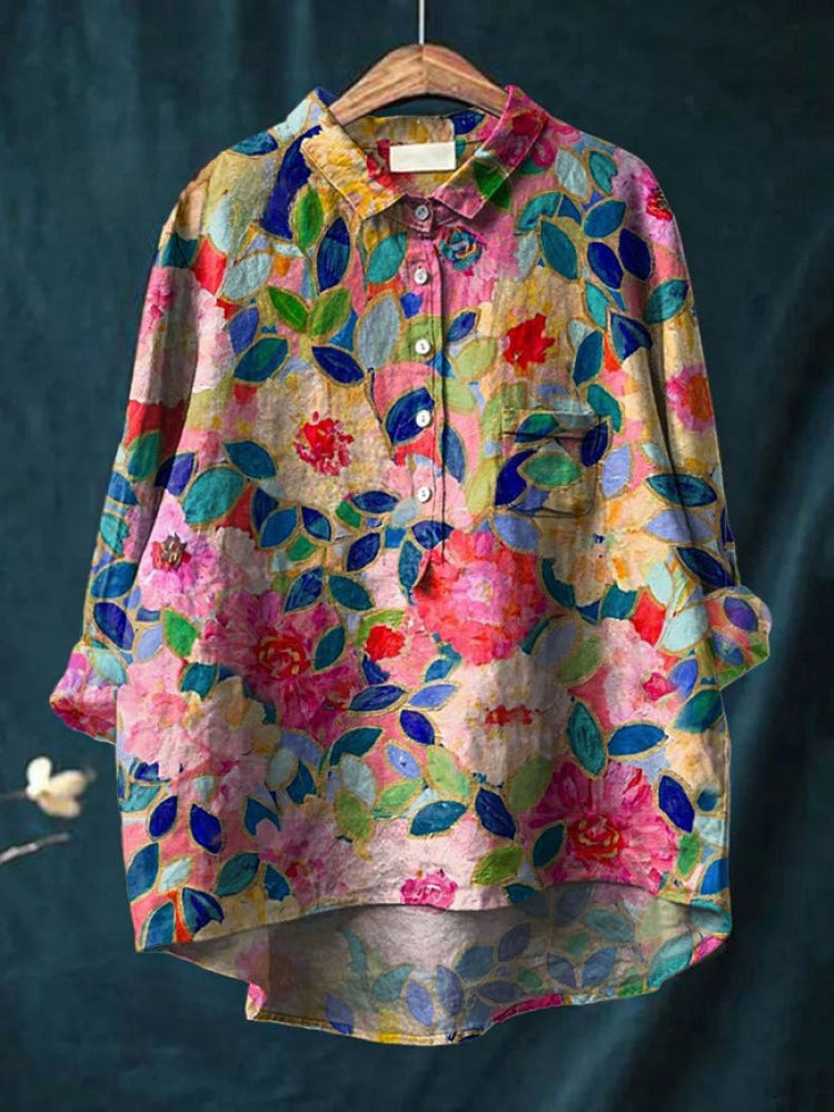 Alessia™ | Blusa de Lino Atemporal con Motivo