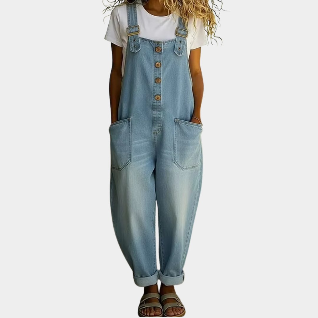Carmen - Mono vintage de aspecto vaquero de algodón suave con tirantes ajustables
