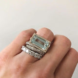 Conjunto de Anillos de Vidrio Turquesa Vintage en Plata (3 Anillos)