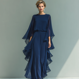 Conjunto de Chiffon Azul Marino con Volantes