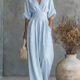 Daniela - Mono elegante de escote en V y pierna ancha