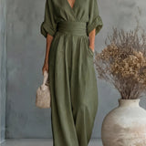 Daniela - Mono elegante de escote en V y pierna ancha