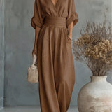 Daniela - Mono elegante de escote en V y pierna ancha