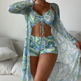 Laluna® | Conjunto de bikini de 3 piezas con estampado