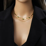 Collar de Oro Doble con Esmeralda Vintage