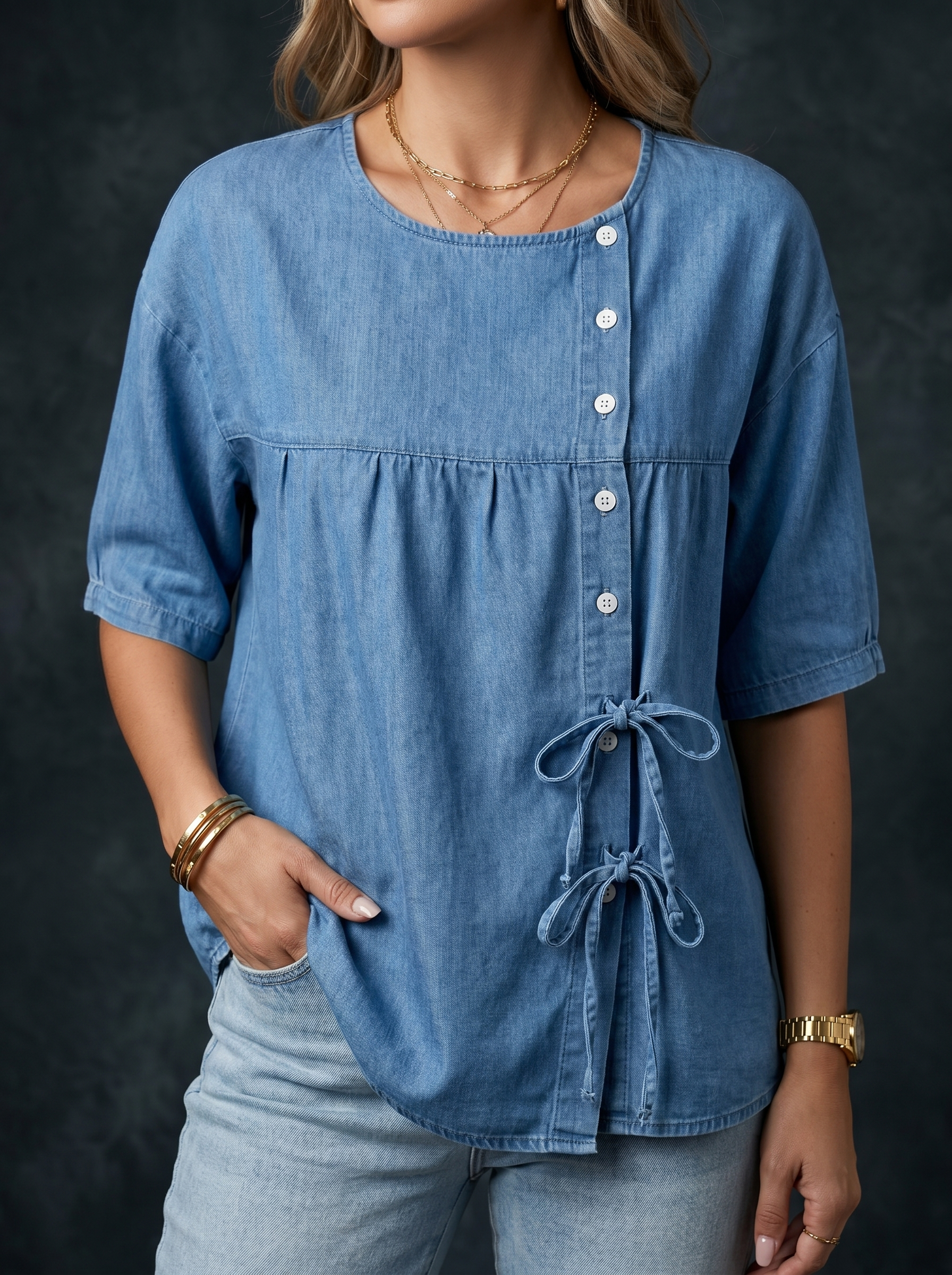 Lily | Vintage Loose Denim Blusa