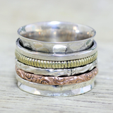 Anillo vintage de oro y plata con rosa