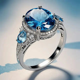 Anillo vintage en plata con cristal azul