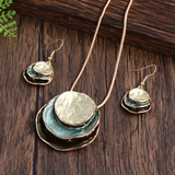 Conjunto de Piedras Capas Azules Vintage (Collar + Pendientes)