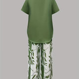 Avy™ | Conjunto de Dos Piezas con Estampado de Hojas Casual