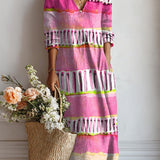 Corrie™ | Vestido Midi con Flecos y Rayas de Color